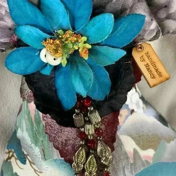 Primitive Christmas Angel Doll Handmade Decoration Folk Art Long Legs Patchwork - Picture 5 of 11